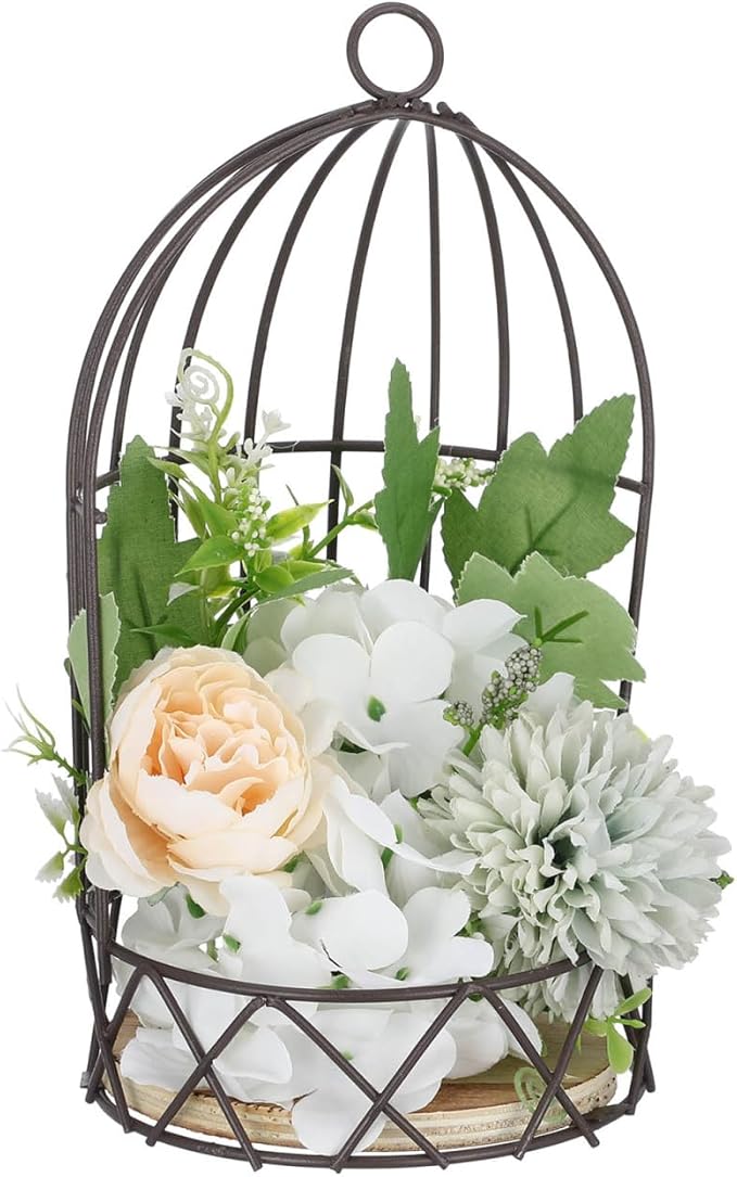 Farmhouse Birdcage Candle Holder Bird Cage Decor Lanterns Decorative Metal Candlestick Vintage Bird Cage Planter Holder Tealight Hanging Birdcage Lantern Flowerpot for Wedding Table Decor