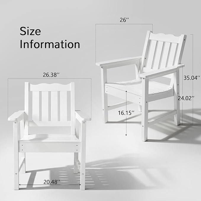 Stoog All-Weather Patio Chairs Set of 2, HIPS Outdoor Chairs with 400 lbs Weight Capacity, Patio Dining Chairs for Backyard, Deck, Garden and Porch, White