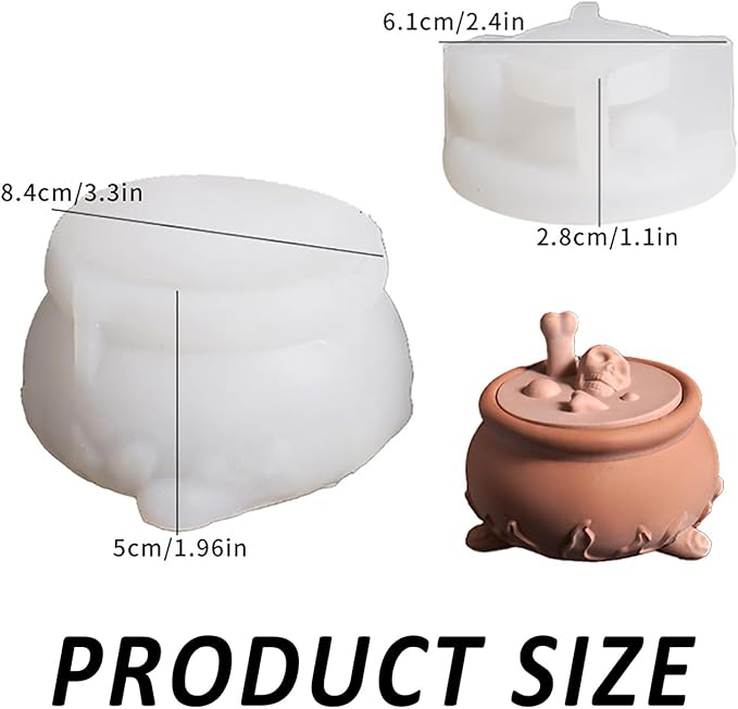 Silicone Jars Molds with Skull Lids for Epoxy Resin Casting, Halloween Candle Molds for Candle Making, 3D Jar Mould for Candy Jewelry Storage Boxes, DIY Candle Holder Crafts for Home Decoration