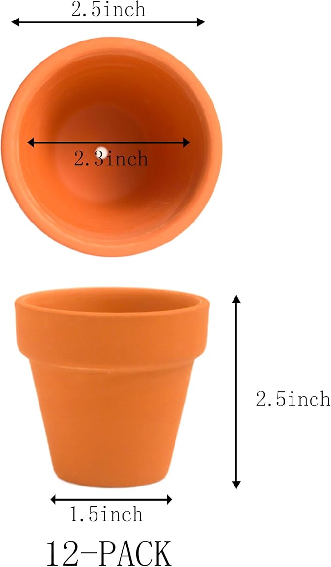 Fcacti 12 PCS Small Mini Clay Pots with Drainage Holes for Plants,2.5inch Terra Cotta Pot Clay Ceramic Pottery Planter,Succulent Nursery Pot/Cactus Plant Pot,for Indoor/Outdoor Plants,Crafts