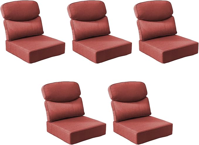 Outdoor Cushion Set for Patio Furniture, UV Resistant, Water Resistant - 6 Inch Thick Dual Layer Back Support Cushions– 24x24 Inch Patio Seat Covers for Chair/Sofa/Couch | Red | 5-Pack |