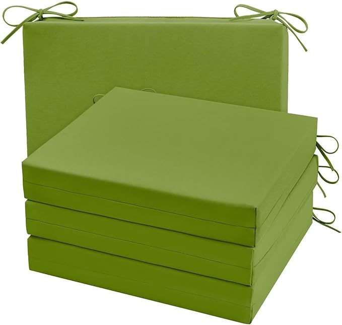 Cozyide Outdoor Chair Cushions, Waterproof Patio Seat Cushions with Adjustable Straps, Square Corner Patio Chair Cushions for Garden, Grass Green, 18.5x16x3 Inch (Pack of 4)