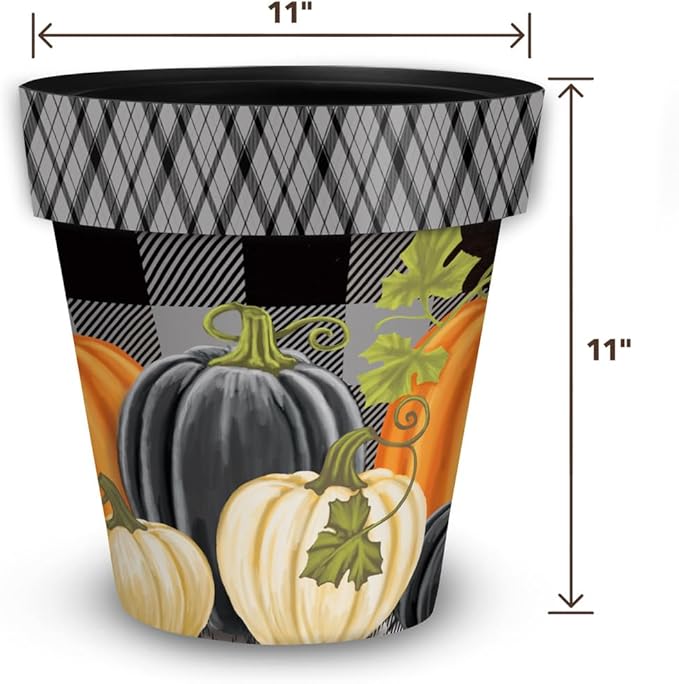 Briarwood Lane Fall Planter 11.75" x 11" x 11" Checkered Pumpkins Medium for Fall Planter