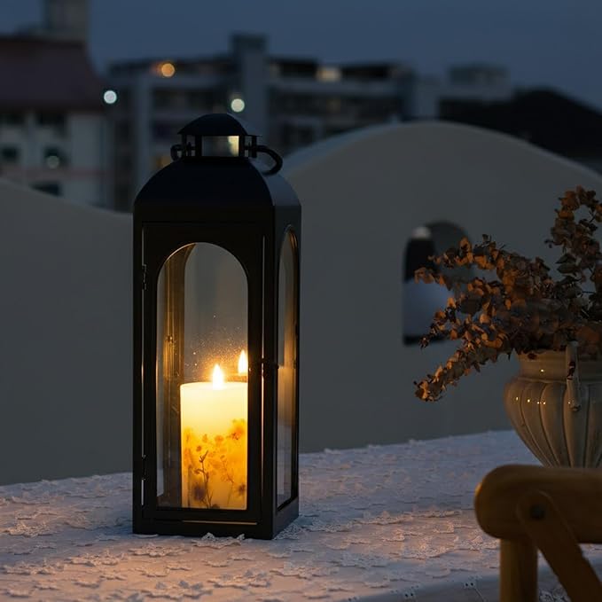 Bdor 16 Inches Metal and Tempered Glass Candle Lantern - Premium Outdoor Lantern, Decorative Lanterns with Handcrafted Design for Patio, Garden & Indoor Decor