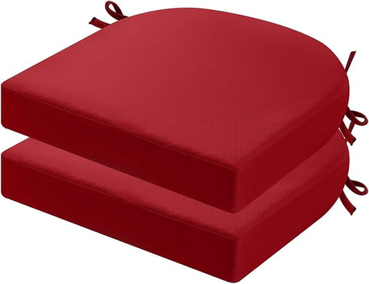 idee-home Outdoor Chair Cushions Set of 2, Thick 19" x 19" x 2" Outdoor Seat Cushions Patio Furniture Waterproof with Ties, Dining Pads