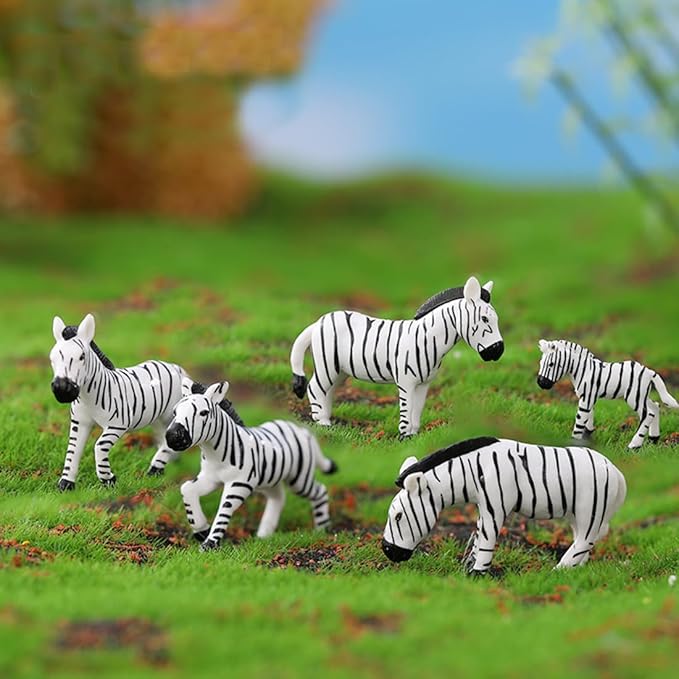 6 PCS Mini Resin Zebra, Fairy Garden Accessories, Miniature Figurines, Micro Landscape Ornaments