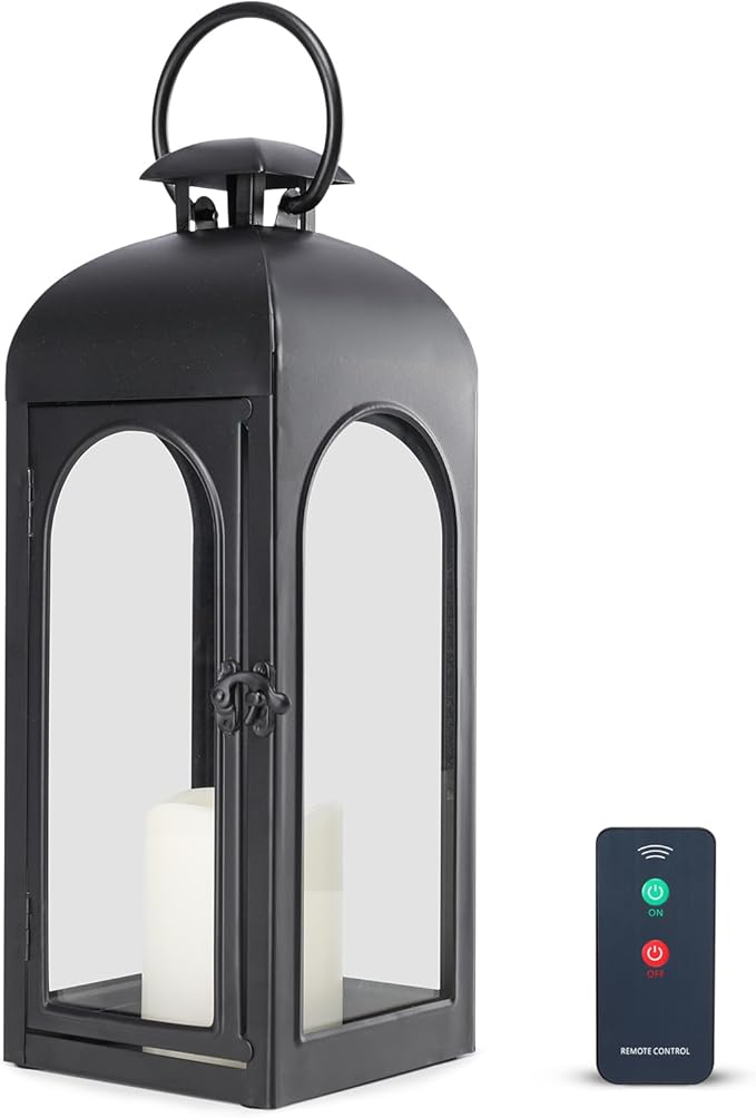 Bdor Lantern Decorative Candle Lantern 16 Inch Remote Vintage Decorations with Timer LED Metal Hanging Lantern for Home Outdoor Porch Decor Christmas Centerpieces for Tables