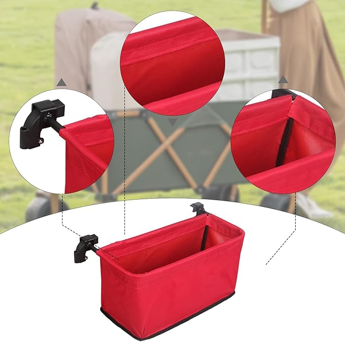 Wagon Cart Tail Bag Waterproof Removable Utility Attachment Easy Attach Wagon Basket for Garden Beach, Red