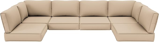 Outdoor Furniture Replacement Cushions, 5" Foam Foam High-Density, Fits 6-seat Sectional Rattan Conversation Set, 14 Piece Patio Water-Resistant Replacement Sofa Cushions, Liner&Cover