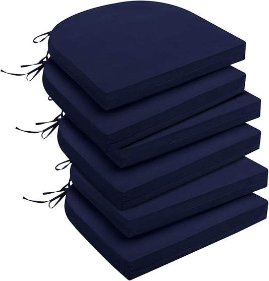 downluxe Outdoor Chair Cushions Set of 6 for Patio Furniture, Water-Resistant Patio Chair Cushions with Ties, High Density Foam Outdoor Seat Cushion, 17" X 16" X 2", Navy