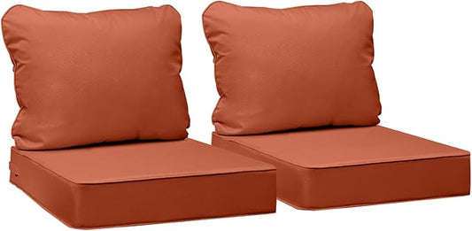 AAAAAcessories Outdoor Deep Seat Cushions, Waterproof, Fade-Resistant Patio Furniture Replacement Cushions, 25.5" x 25.5" x 5" + 25.5" x 19", Set of 2, Rust