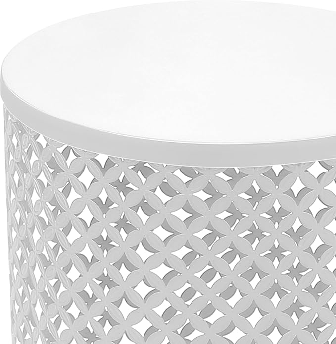 2PCS Outdoor Side Table, Heavy Duty Metal Frame Side Table Decorative Garden Stool Modern End Table Round Coffee Table for Patio Gardens Balconies Cafes (White)