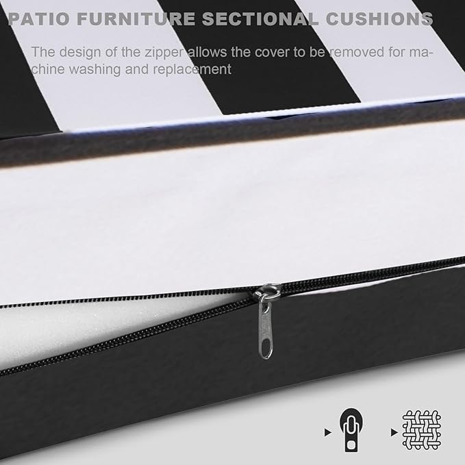 Patio Sectional Cushions, 14-Piece Replacement Cushions for Outdoor Furniture, Water-Resistant Outdoor Sofa Cushion for 6-Seat Rattan Wicker Sectional Conversation Sets (Black & White Stripes)