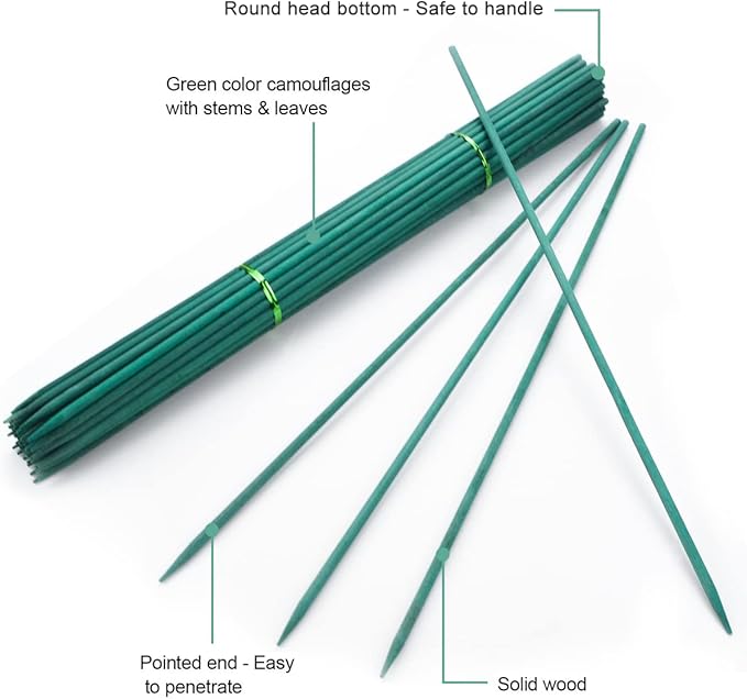 30Pcs 16 Inch Green Bamboo Garden Stakes, Wooden Plant Support Sticks with Garden Ties and Nylon Plant Tie Strap