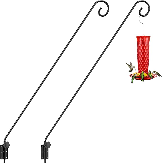 iBorn Wall Mount Deck Hook, 40" Squirrel Proof Bird Feeder Pole, Heavy Duty Extended Reach Wall Mounted Deck Hook Wall Pole, 180° Rotatable Arm, Solid Wire, Pack of 2