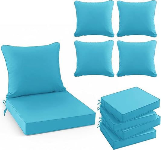 Outdoor Chair Cushions Set of 4, Waterproof Backrest and Seat Cushion Set for Patio Furniture, Outdoor Replacement Cushions with Removable Cover, 19 x 19 Inch, Teal