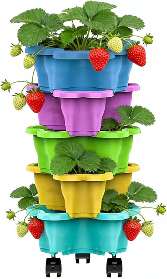 Stackable Planter - Multi-Tier Garden Pot System, Weatherproof Vertical Growing Container | Drainage Flower Vegetable Planters, Indoor Outdoor Herb Pots for Balcony Patio Yard Lawn Farming Decor