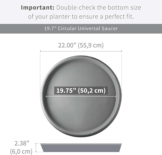 Crescent Garden Universal Round Saucer, Circular Saucer for Potted Plants, Caviar Black (19.7-Inch Inside Diameter)