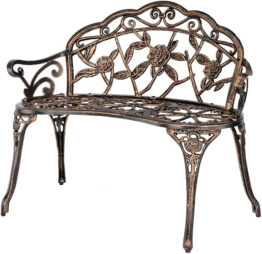 Bonnlo 2 Seater Garden Bench Outdoor Bench Furniture Patio Bench Seating Park Patio Seat Cast Iron Cast Aluminium Frame Antique Finish Chair