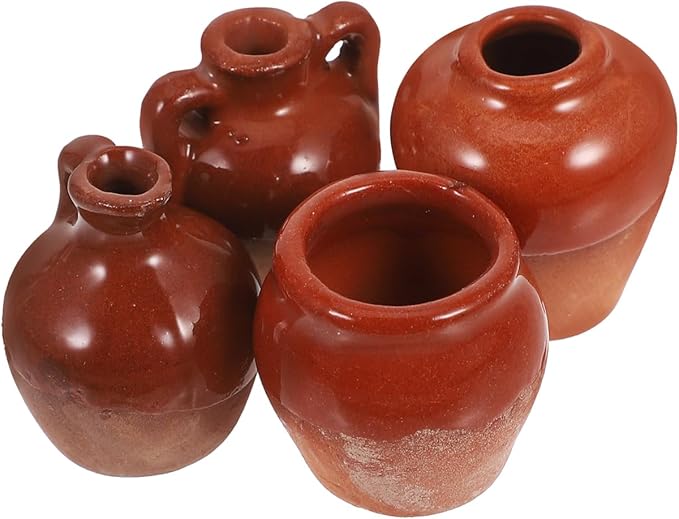 Kisangel Mini Flower Pots 4Pcs Half-Glazed Ceramic Succulent Planters Cute Miniature Pots for DIY Fairy Garden Desktop Windowsill Decor Dollhouse Accessories