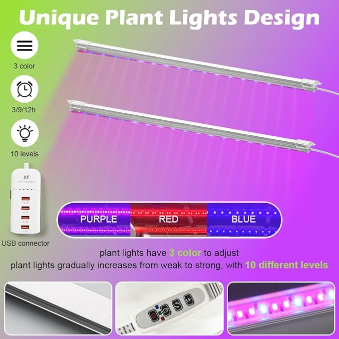 5-Tier Vertical Seed Starter Tray with Grow Light, Ebb and Flow Tidal Special Plant Stand Saucer, Manual Circulation Watering Rack Indoor/Greenhouse, Designed for Seedling Trays, Pots