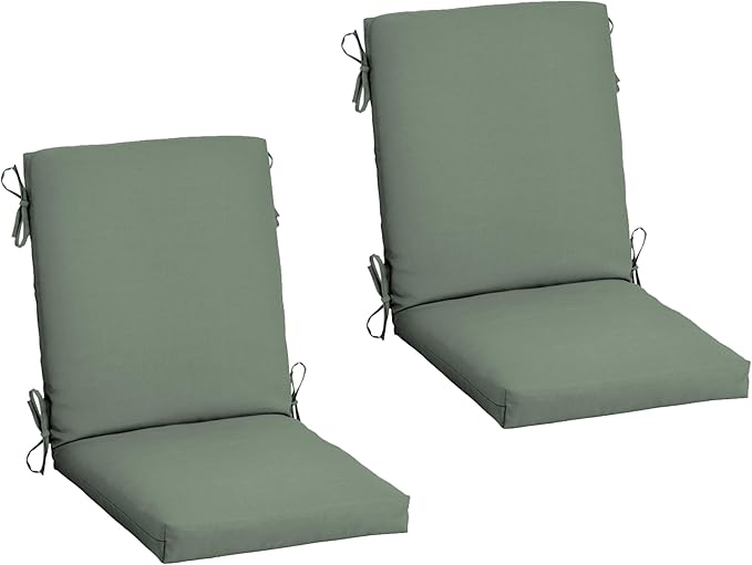 Arden 2-Pack earthFIBER Outdoor Patio Dining Chair Cushion, 20x44, Rain-Proof Seat Pad, Fade-Resistant Outdoor Cushion Sage Green Texture