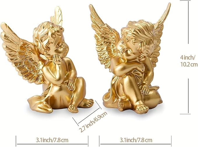 YUEOECOR 2PCS Cherubs Angels Resin Garden Statue Figurine, Adorable Angel Sculpture Memorial Statue Indoor Outdoor Home Garden Decoration (B 2PCS Gold)