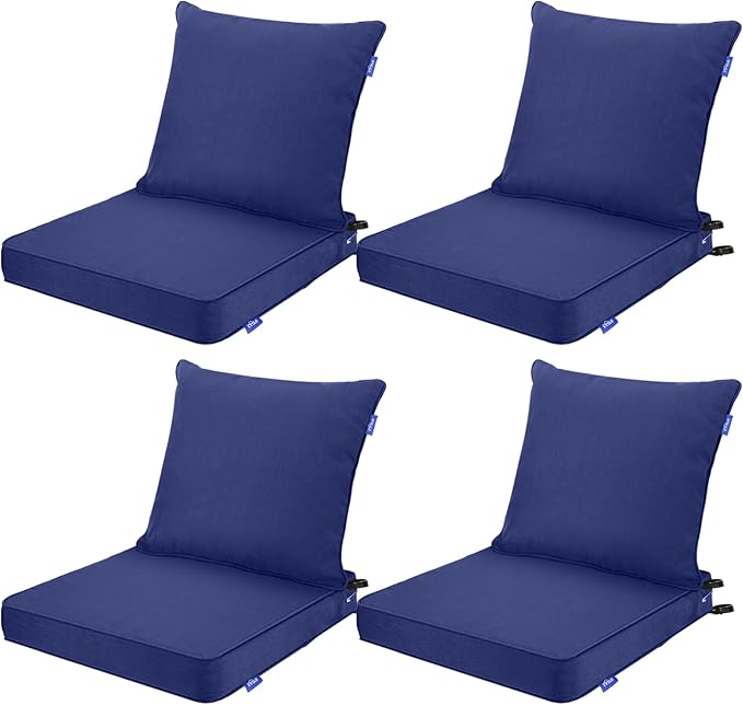 Deep Seat Cushions, Outdoor Cushions, Patio Furniture Cushions, Deep Seat & Back Cushion Patio Cushions for Backyard Couch Sofa Fade Resistant (22x24x4 inches 4 Sets, Solid Dark Blue)