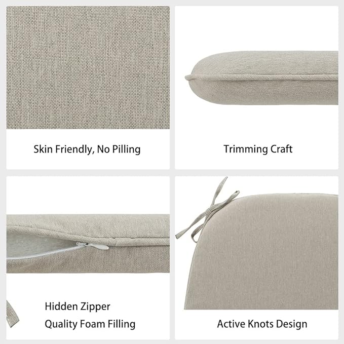 Magpie Fabrics Outdoor/Indoor 17"x16"x2" Chair Cushions with Ties Set of 2, Waterproof All Weather U-Shape Seat Pads Decoration for Patio Garden Furniture Home Office (Taupe)