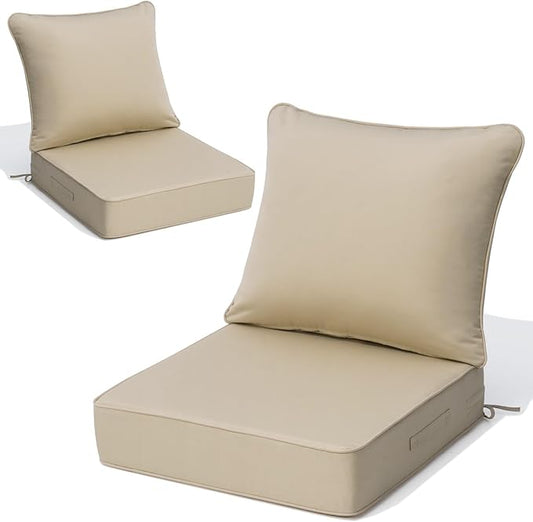 Crestlive Sunbrella 5.5" Outdoor Cushion for Patio Furniture Set of 2, 24 x 24, Waterproof and Fade-Resistant Deep Seat Cushions for Chair, Wicker Sofa and Couch, Antique Beige