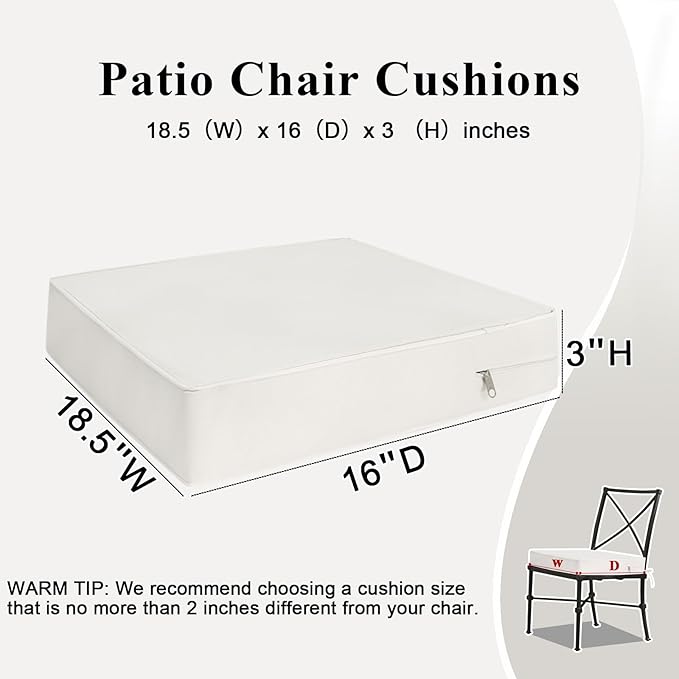 Outdoor Chair Cushions Set of 2 for Patio Furniture 18.5x16x3 Inch Waterproof Patio Chair Cushion 3 Year Color Fastness Rectangle Elastic Foam Garden Couch Pads with Ties and Handle,Beige