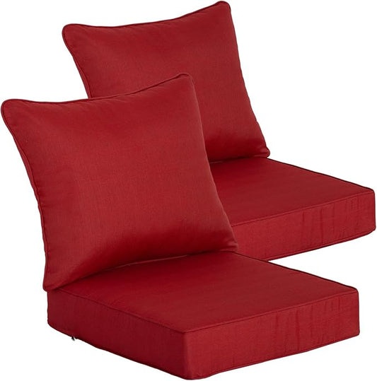 Goodgoods 24 x 24 Outdoor Patio Deep Seat Cushions 2-Pack, 1000+ Hours Fade-Resistant & Water-Resistant Outdoor Furniture Chair Cushions with 30D High-Resilience Foam for Sofa Chair, Chili