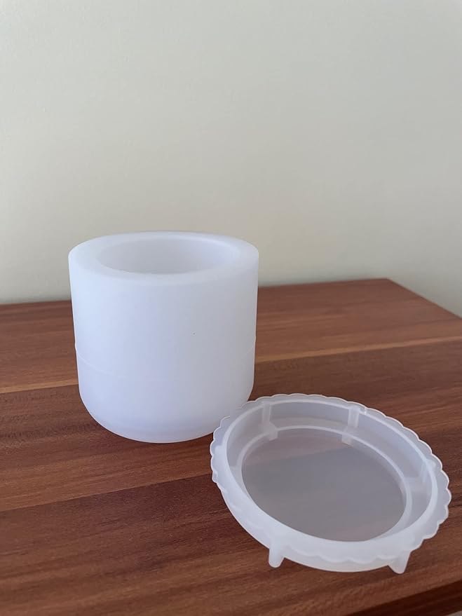 Storage Box with Lids Candle Jar Molds Set, Creative Silicone Candle Vessels Pot Molds, Concrete Round Stripe with Cover Bottle Making Moulds for Storage Candle Holder (D)