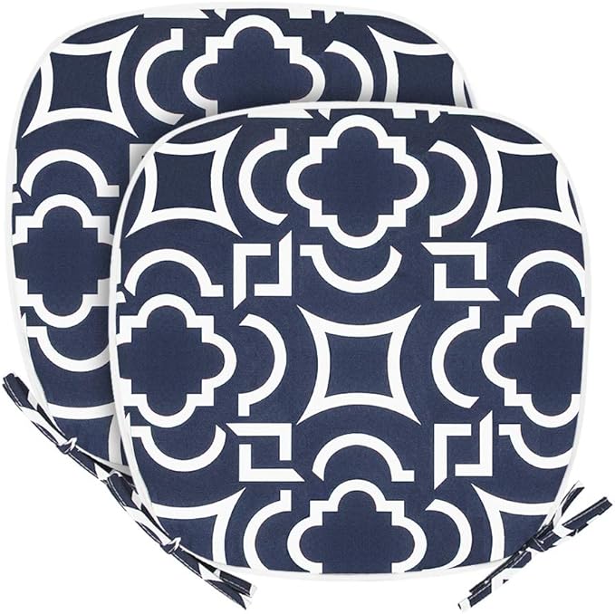 SleepMan Outdoor 17"x16" Chair Cushions with Ties Set of 2, Water Resistant All Weather U-Shape Seat Pads for Patio Garden Furniture Indoor Fade Resistant Patio Cushions (Blue Geo)