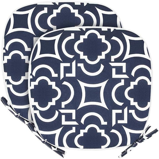 SleepMan Outdoor 17"x16" Chair Cushions with Ties Set of 2, Water Resistant All Weather U-Shape Seat Pads for Patio Garden Furniture Indoor Fade Resistant Patio Cushions (Blue Geo)
