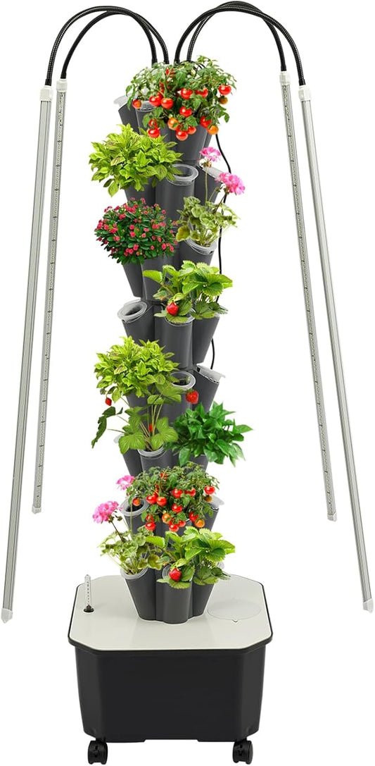 Hydroponic Growing System Herb Garden, 40 Pods Smart Indoor Gardening System w/Grow LED Light Full Spectrum & Water Circulation, Hydroponic Tower Plants Germination Kit for Herbs, Vegetables (Grey)