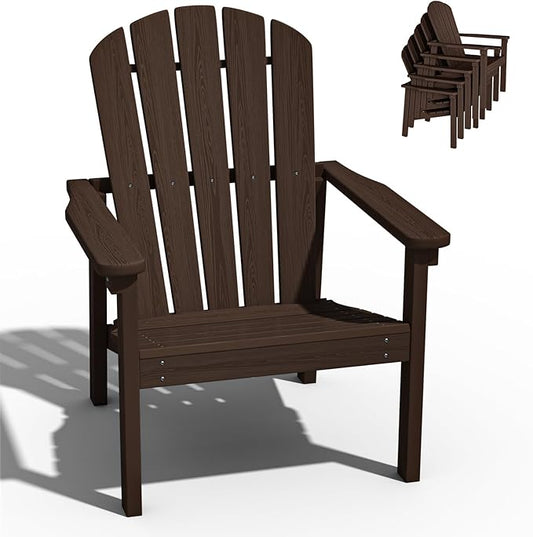 nevilywood Compact Stackable Adirondack Chairs, 26.3" Wide HDPE Outdoor Patio Chairs - Durable, Space-Saving Design for Porch, Lawn or Garden, Coffee