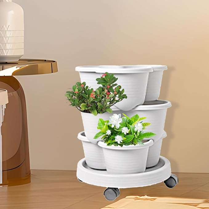 Stackable Planter - Vertical Garden Tower Stackable Planter | Vegetable Tower, Container with Removable Wheels & Tool Kit, Flower Pots Plant Growing System for Indoor Outdoor