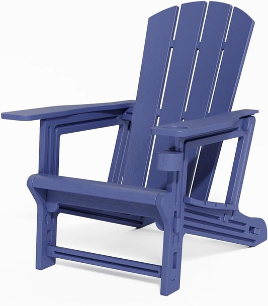 Adirondack Chair, All Weather Plastic Adirondack Chairs, Fire Pit Chairs with Cup Holder, Outdoor Lawn Chair for Patio, Garden, Backyard, Navy Blue