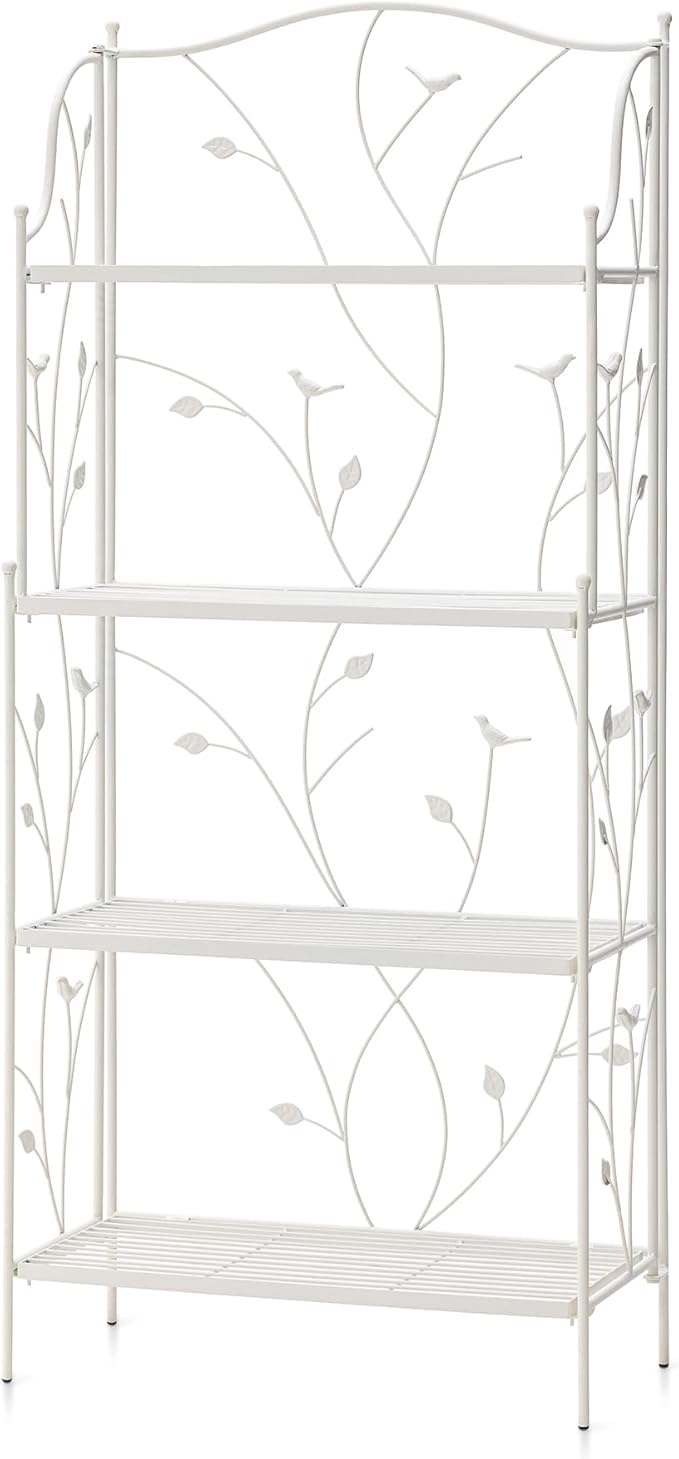 Glitzhome 52" H Rectangular Metal Rack 4 Tier Plant Stand Multiple Holder Shelf for Indoor Outdoor Garden, White