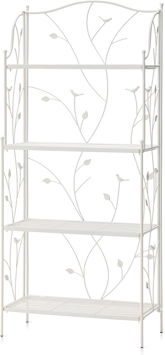 Glitzhome 52" H Rectangular Metal Rack 4 Tier Plant Stand Multiple Holder Shelf for Indoor Outdoor Garden, White