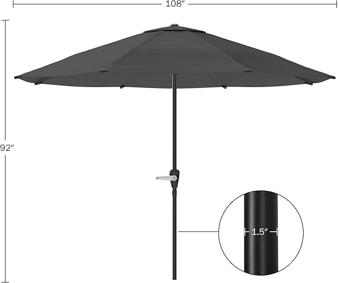 Pure Garden Patio Umbrella with Vented Canopy - 9FT Easy Crank Outdoor Umbrella for Shade - For Deck, Balcony, Porch, Backyard, or Pool (Gray)
