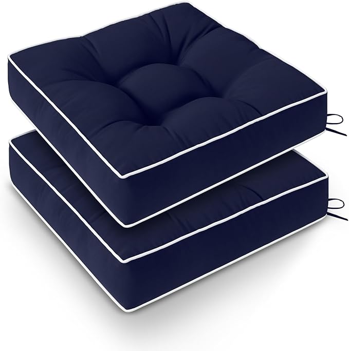 Wellsin Outdoor Chair Cushions Set of 2, Patio Cushions for Outdoor Furniture, Tufted Waterproof Outdoor Chair Pads, 19 x 19 Inch, Navy