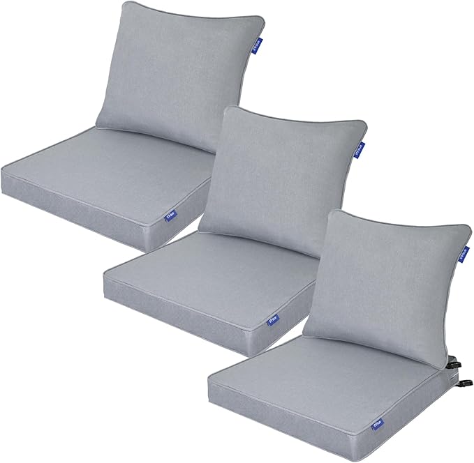 Deep Seat Cushions, Outdoor Cushions, Patio Furniture Cushions, Deep Seat & Back Cushion Patio Cushions for Backyard Couch Sofa Fade Resistant (22x24x4 inches 3 Sets, Light Grey)