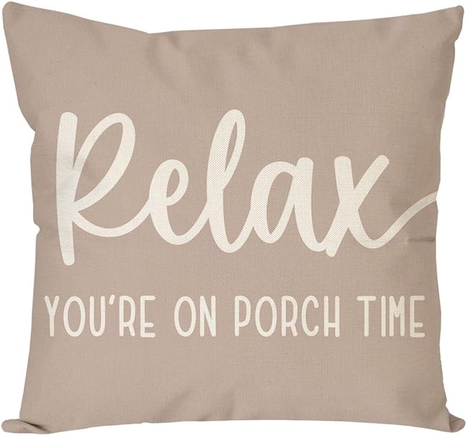 PANDICORN Decorative Throw Pillow Covers 18x18 Inch Relax Porch Time Beige Outdoor Rustic Farmhouse Pillow Decorative Throw Pillows Cases Cushion Covers Decorations for Porch Couch Sofa Decor