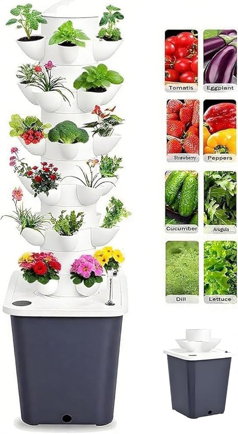 Hydroponics Growing System, 30 pods Hydroponics Tower Growing System Indoor Vertical Garden Planter Indoor Smart Garden Kit with Pump and Movable Water Tank Vegetable Plant Gift (Classic)