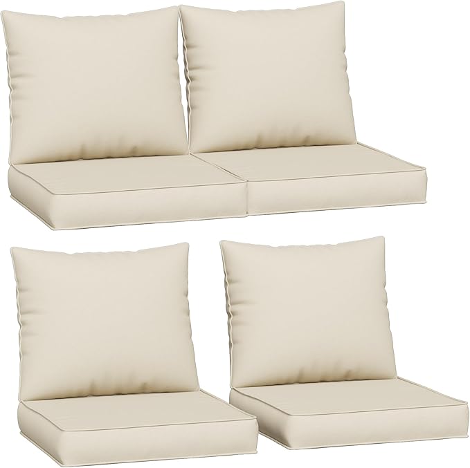 Amopatio Outdoor Chair Cushions 22.5"× 20.3" × 4", Set of 4 with Removable Cover, Waterproof & Fade Resistant seat Cushions for Patio Furniture, Cream