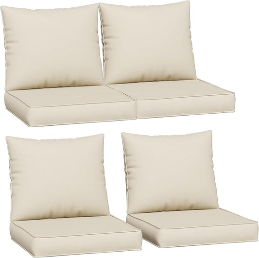 Amopatio Outdoor Chair Cushions 22.5"× 20.3" × 4", Set of 4 with Removable Cover, Waterproof & Fade Resistant seat Cushions for Patio Furniture, Cream