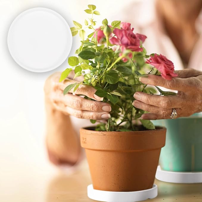 Round 4 Inch Ceramic Plant Saucer Drip Tray Set of 2 for Indoor Small Flower Pots Home Garden Outdoor Flower Plant Pot,White Saucers