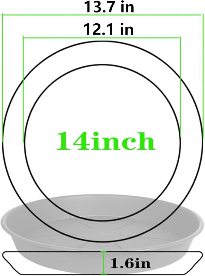 2 Pack of Plant Saucer Tray 14 inch, Heavy Duty Plastic Pot Plant Drip Trays Saucers for Indoors Outdoor, Plant Water Tray for Planters 13 14" (14", Black)